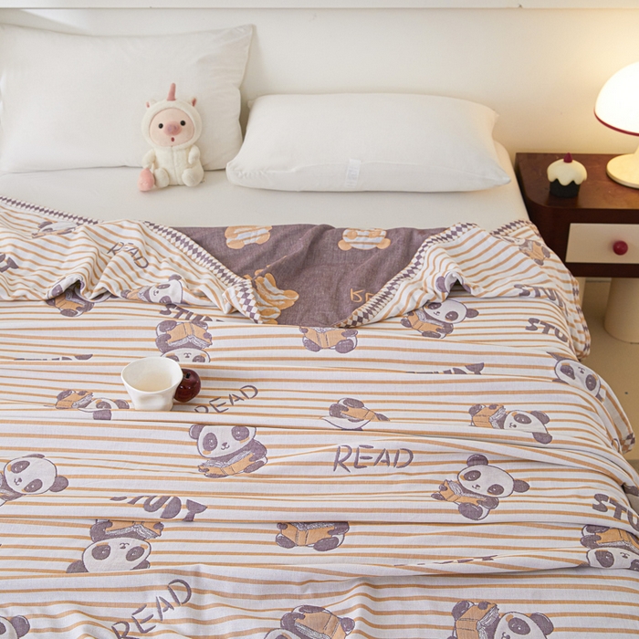 91家纺网 家纺一手货源 找家纺 悦然毛巾被 2025新款八层纱布盖毯毛巾被夏被夏凉被空调被 趣味彩条橙