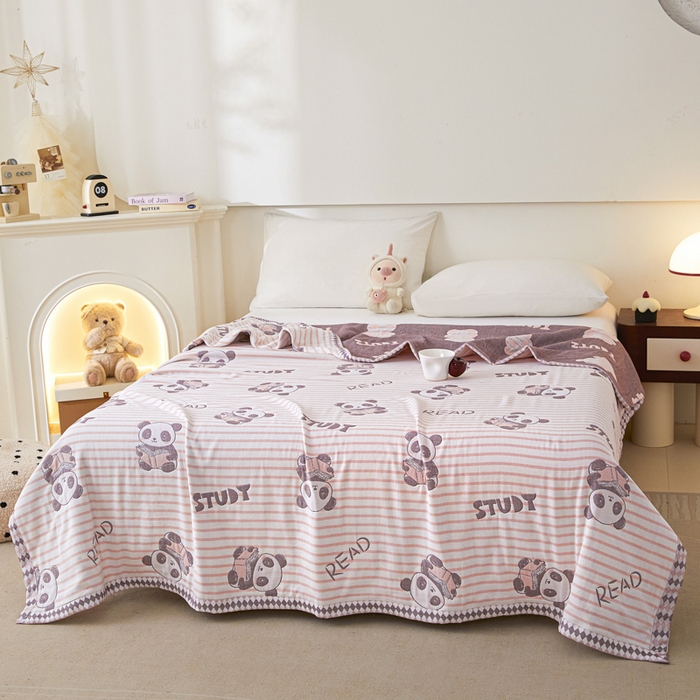 91家纺网 家纺一手货源 找家纺 悦然毛巾被 2025新款八层纱布盖毯毛巾被夏被夏凉被空调被 趣味彩条粉