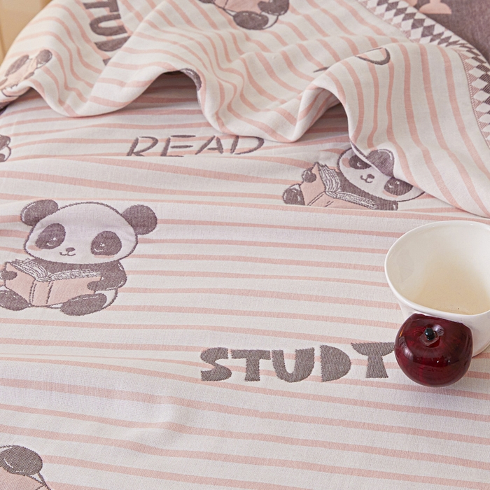 91家纺网 家纺一手货源 找家纺 悦然毛巾被 2025新款八层纱布盖毯毛巾被夏被夏凉被空调被 趣味彩条粉