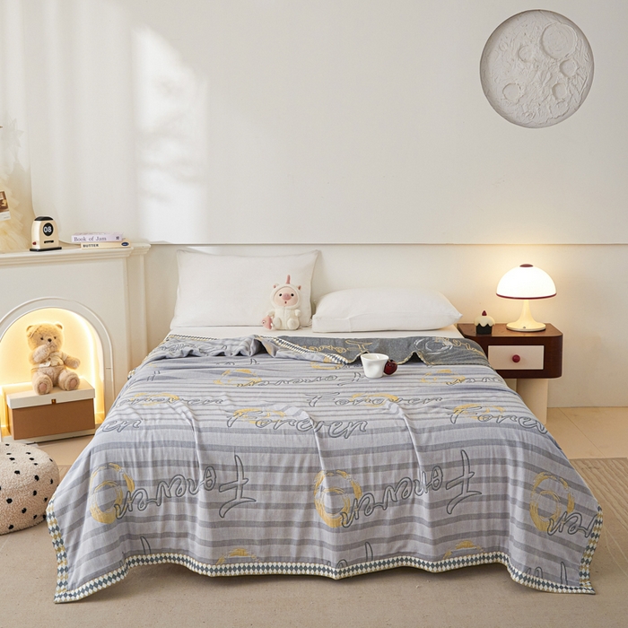 91家纺网 家纺一手货源 找家纺 悦然毛巾被 2025新款八层纱布盖毯毛巾被夏被夏凉被空调被 纱语星辰灰