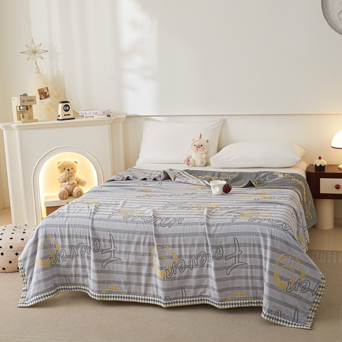 91家纺网 家纺一手货源 找家纺 悦然毛巾被 2025新款八层纱布盖毯毛巾被夏被夏凉被空调被 纱语星辰灰