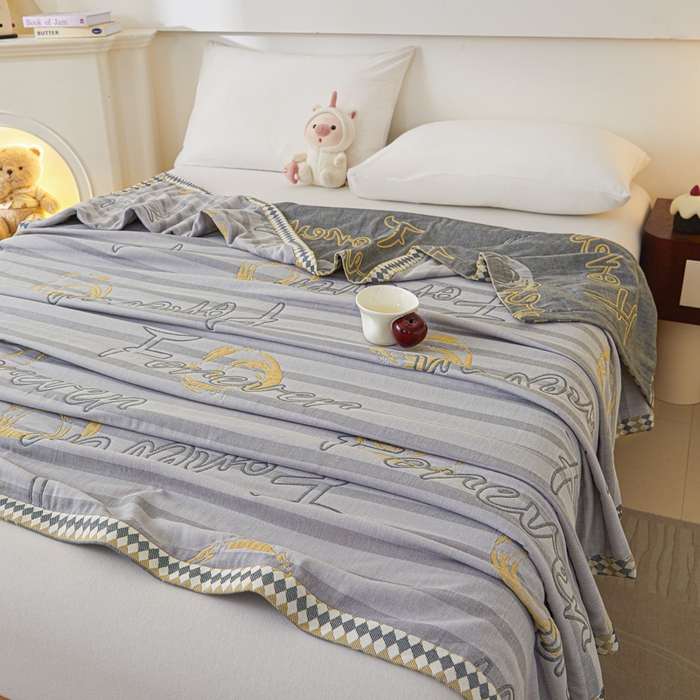 91家纺网 家纺一手货源 找家纺 悦然毛巾被 2025新款八层纱布盖毯毛巾被夏被夏凉被空调被 纱语星辰灰