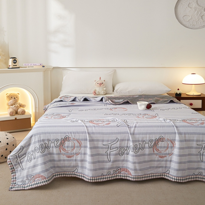 91家纺网 家纺一手货源 找家纺 悦然毛巾被 2025新款八层纱布盖毯毛巾被夏被夏凉被空调被 纱语星辰蓝