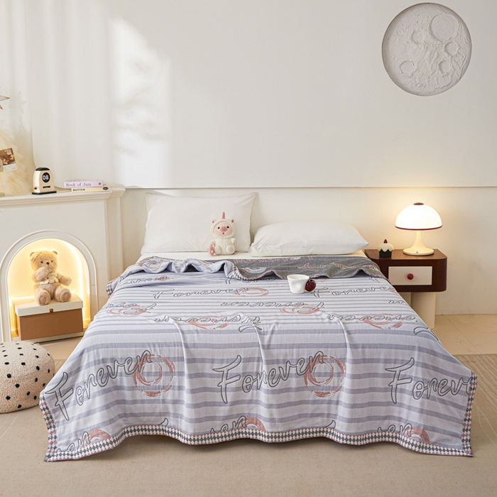 91家纺网 家纺一手货源 找家纺 悦然毛巾被 2025新款八层纱布盖毯毛巾被夏被夏凉被空调被 纱语星辰蓝