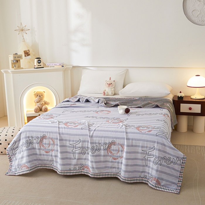 91家纺网 家纺一手货源 找家纺 悦然毛巾被 2025新款八层纱布盖毯毛巾被夏被夏凉被空调被 纱语星辰蓝