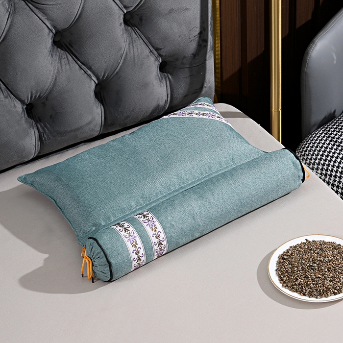 91家纺网 家纺一手货源 找家纺 织布人 2025新款棉麻荞麦理疗枕枕头枕芯 理疗枕-绿 圆柱48*9方枕45*25cm/只