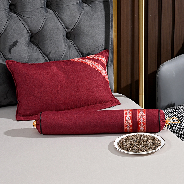 91家纺网 家纺一手货源 找家纺 织布人 2025新款棉麻荞麦理疗枕枕头枕芯 理疗枕-红 圆柱48*9方枕45*25cm/只