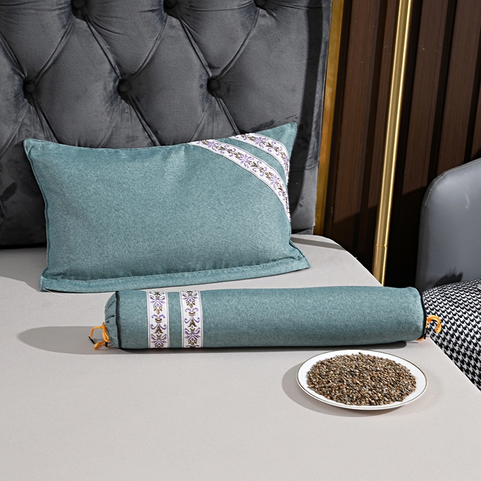 91家纺网 家纺一手货源 找家纺 织布人 2025新款棉麻荞麦理疗枕枕头枕芯 理疗枕-绿 圆柱48*9方枕45*25cm/只