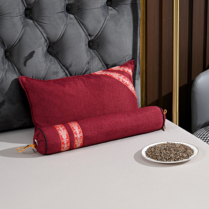 91家纺网 家纺一手货源 找家纺 织布人 2025新款棉麻荞麦理疗枕枕头枕芯 理疗枕-红 圆柱48*9方枕45*25cm/只