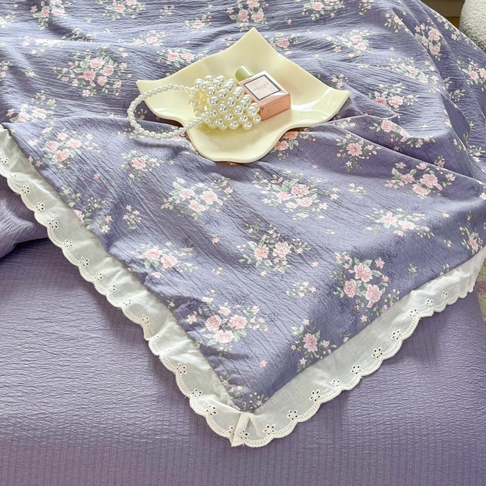 91家纺网 家纺一手货源 找家纺 （总）斯卡诺家纺 2025新款纯棉花边双层纱夏被四件套水洗棉夏被四件套