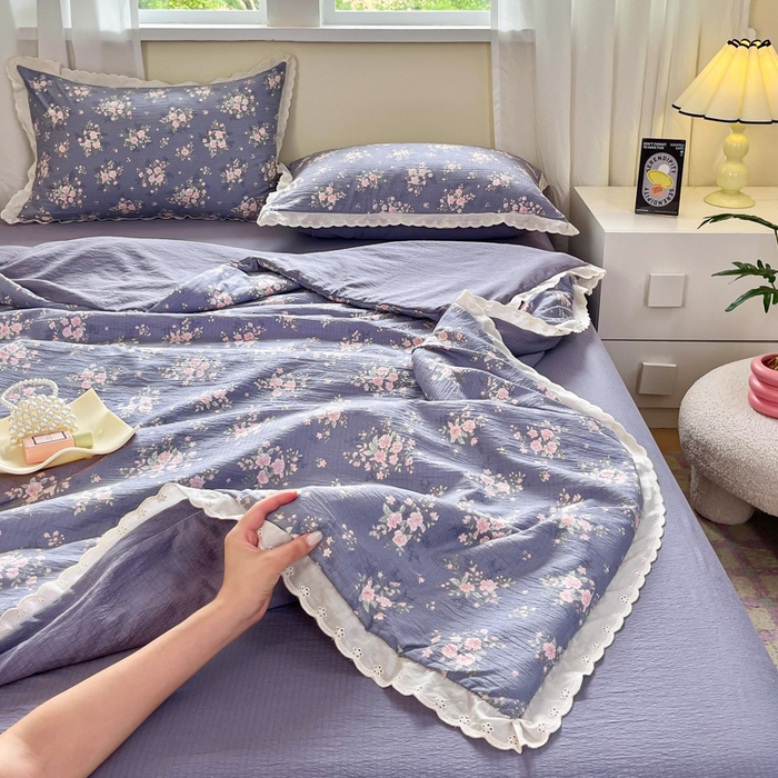 91家纺网 家纺一手货源 找家纺 （总）斯卡诺家纺 2025新款纯棉花边双层纱四件套水洗棉四件套