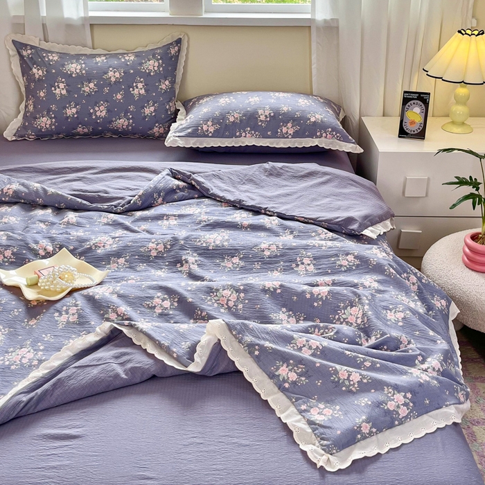 91家纺网 家纺一手货源 找家纺 （总）斯卡诺家纺 2025新款纯棉花边双层纱四件套水洗棉四件套