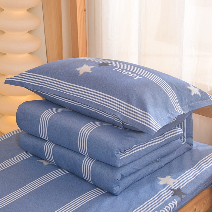 91家纺网 家纺一手货源 找家纺 小雨家纺 2026新款12868纯棉三件套 星晴蓝