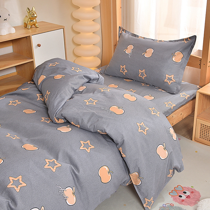 91家纺网 家纺一手货源 找家纺 小雨家纺 2026新款12868纯棉三件套 星光苹果-灰