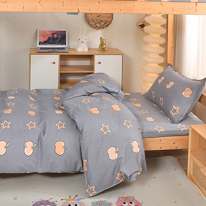 91家纺网 家纺一手货源 找家纺 小雨家纺 2026新款12868纯棉三件套 星光苹果-灰