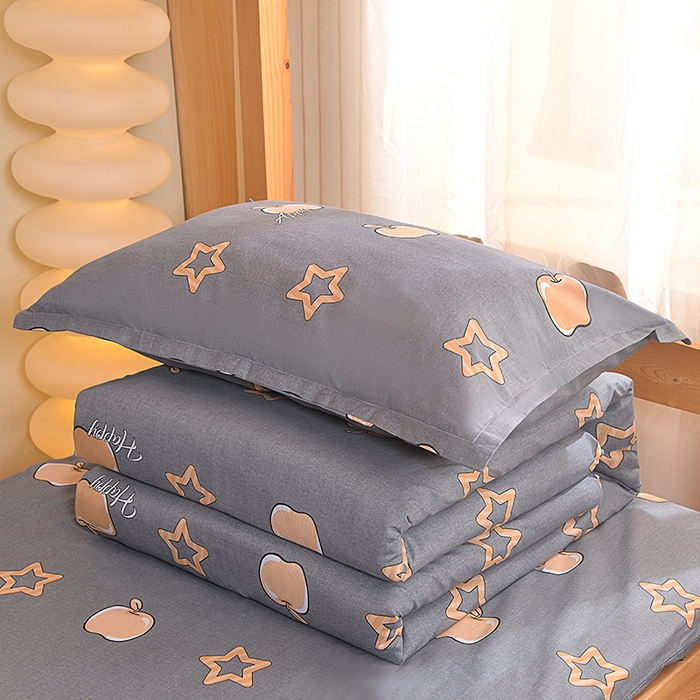 91家纺网 家纺一手货源 找家纺 小雨家纺 2026新款12868纯棉三件套 星光苹果-灰