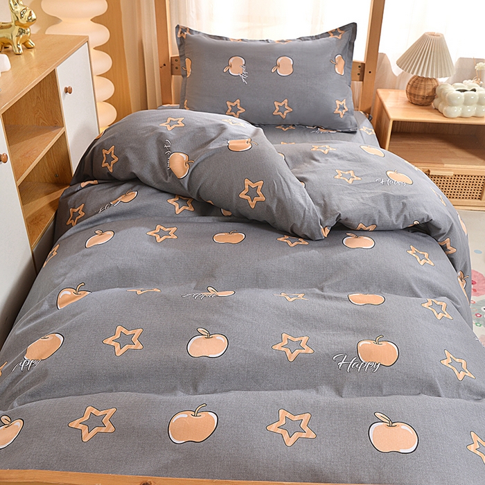 91家纺网 家纺一手货源 找家纺 小雨家纺 2026新款12868纯棉三件套 星光苹果-灰