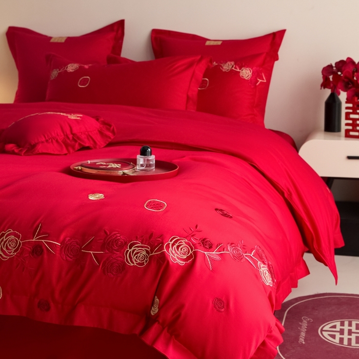 91家纺网 家纺一手货源 找家纺 东方合美（原：皇家传奇） 2025新款婚庆小红书化纤系列四件套(控价138/148） 爱意花园