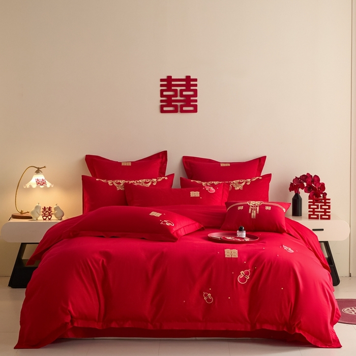  东方合美（原：皇家传奇）2025新款婚庆小红书化纤系列四件套(控价138/148） 福禄双喜