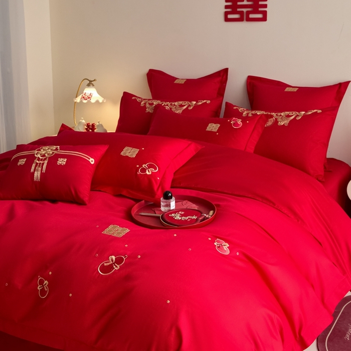 91家纺网 家纺一手货源 找家纺 东方合美（原：皇家传奇） 2025新款婚庆小红书化纤系列四件套(控价138/148） 福禄双喜
