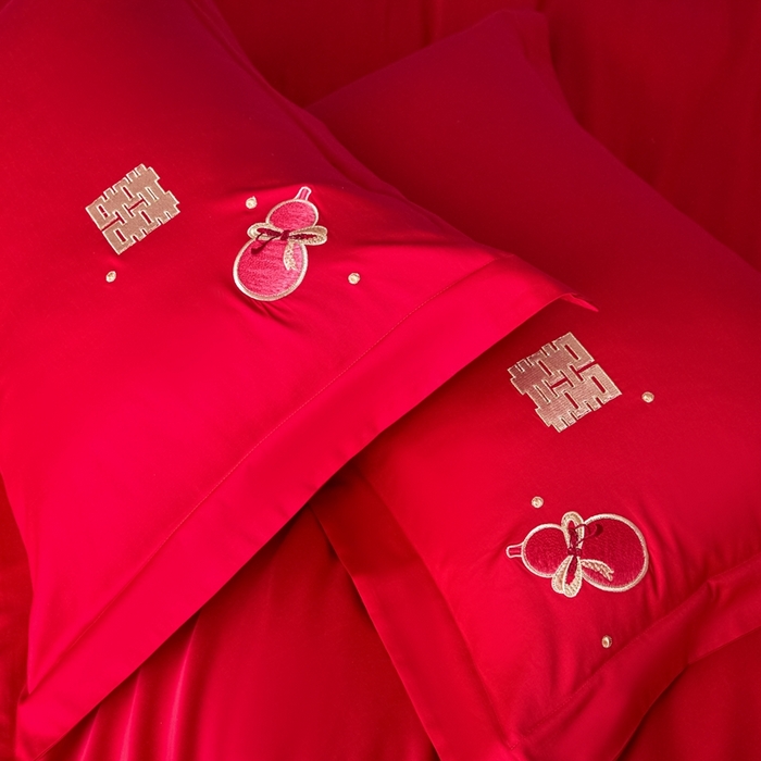 91家纺网 家纺一手货源 找家纺 东方合美（原：皇家传奇） 2025新款婚庆小红书化纤系列四件套(控价138/148） 福禄双喜