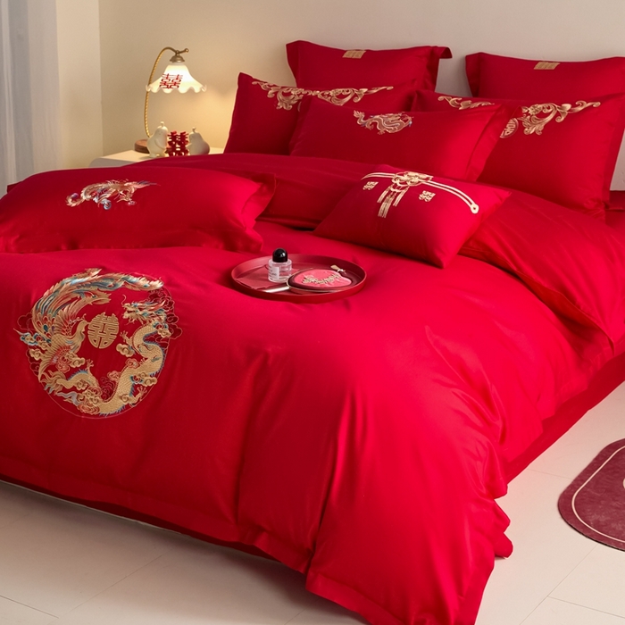 91家纺网 家纺一手货源 找家纺 东方合美（原：皇家传奇） 2025新款婚庆小红书化纤系列四件套(控价138/148） 郎才女貌