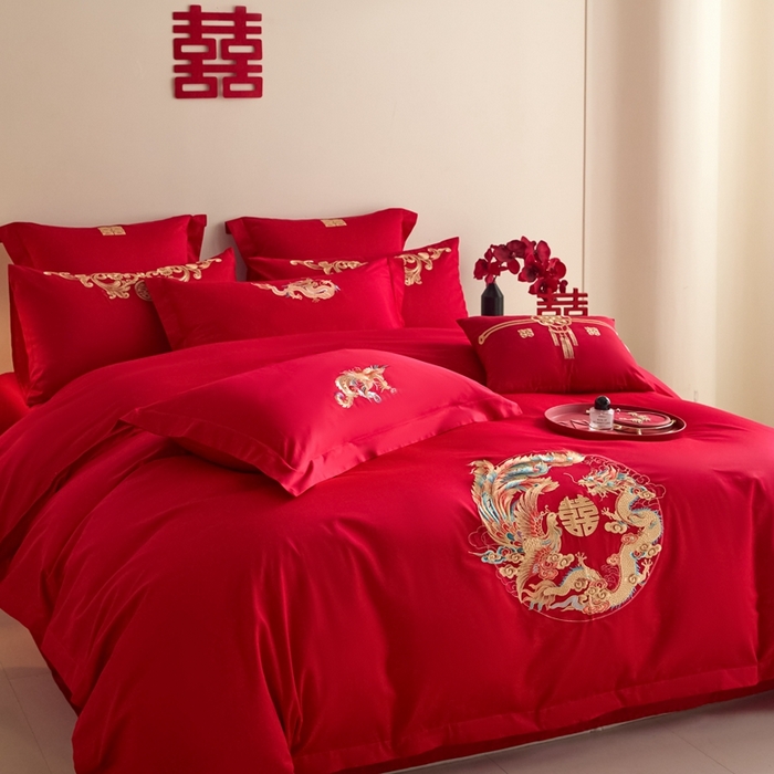 91家纺网 家纺一手货源 找家纺 东方合美（原：皇家传奇） 2025新款婚庆小红书化纤系列四件套(控价138/148） 郎才女貌