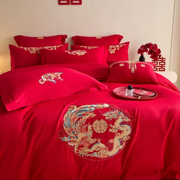 91家纺网 家纺一手货源 找家纺 东方合美（原：皇家传奇） 2025新款婚庆小红书化纤系列四件套(控价138/148） 郎才女貌