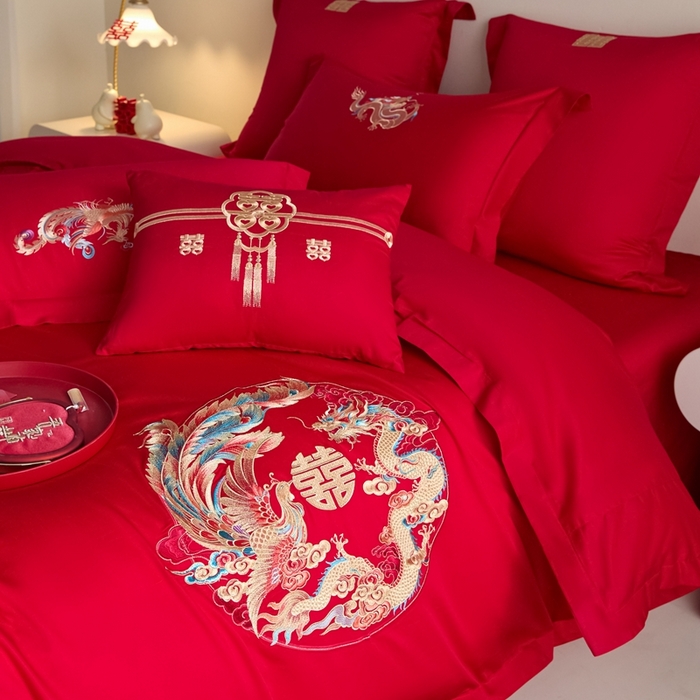 91家纺网 家纺一手货源 找家纺 东方合美（原：皇家传奇） 2025新款婚庆小红书化纤系列四件套(控价138/148） 郎才女貌