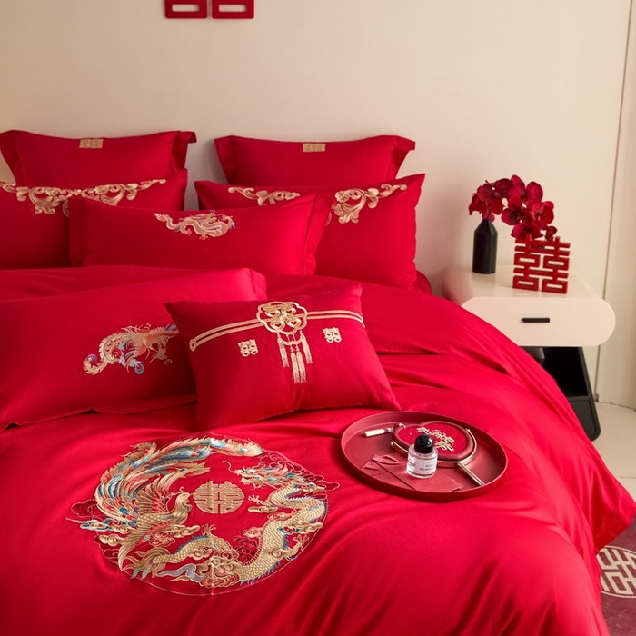 91家纺网 家纺一手货源 找家纺 东方合美（原：皇家传奇） 2025新款婚庆小红书化纤系列四件套(控价138/148） 郎才女貌