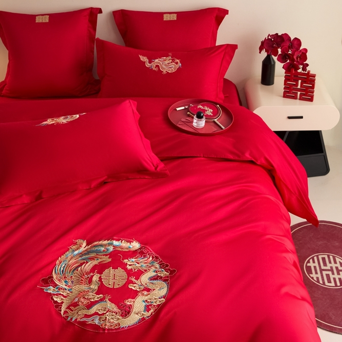 91家纺网 家纺一手货源 找家纺 东方合美（原：皇家传奇） 2025新款婚庆小红书化纤系列四件套(控价138/148） 郎才女貌