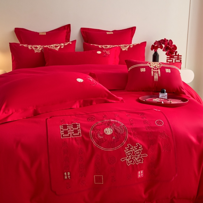 91家纺网 家纺一手货源 找家纺 东方合美（原：皇家传奇） 2025新款婚庆小红书化纤系列四件套(控价138/148） 喜嫁