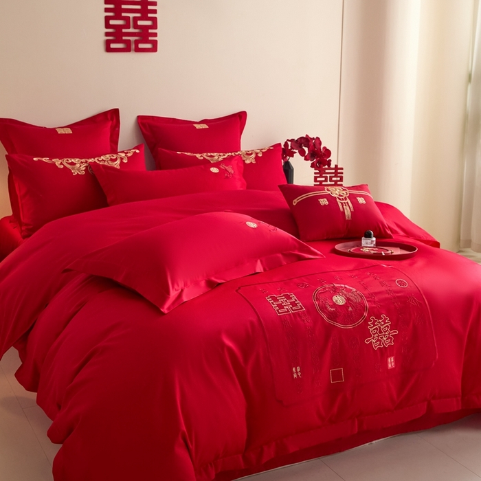 91家纺网 家纺一手货源 找家纺 东方合美（原：皇家传奇） 2025新款婚庆小红书化纤系列四件套(控价138/148） 喜嫁