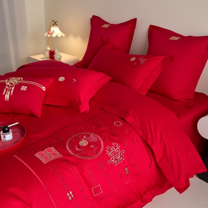 91家纺网 家纺一手货源 找家纺 东方合美（原：皇家传奇） 2025新款婚庆小红书化纤系列四件套(控价138/148） 喜嫁