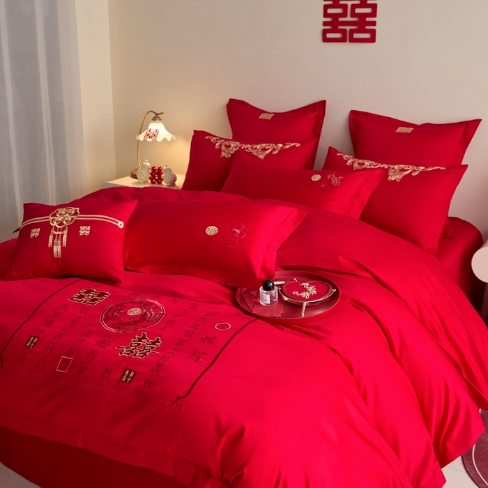 91家纺网 家纺一手货源 找家纺 东方合美（原：皇家传奇） 2025新款婚庆小红书化纤系列四件套(控价138/148） 喜嫁