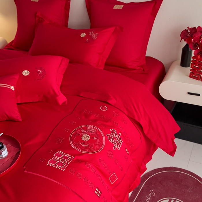 91家纺网 家纺一手货源 找家纺 东方合美（原：皇家传奇） 2025新款婚庆小红书化纤系列四件套(控价138/148） 喜嫁