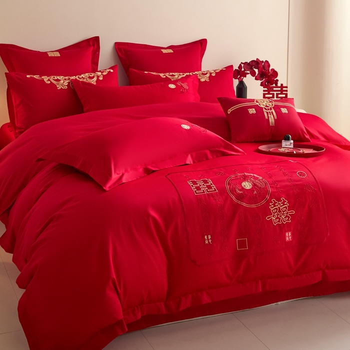 91家纺网 家纺一手货源 找家纺 东方合美（原：皇家传奇） 2025新款婚庆小红书化纤系列四件套(控价138/148） 喜嫁