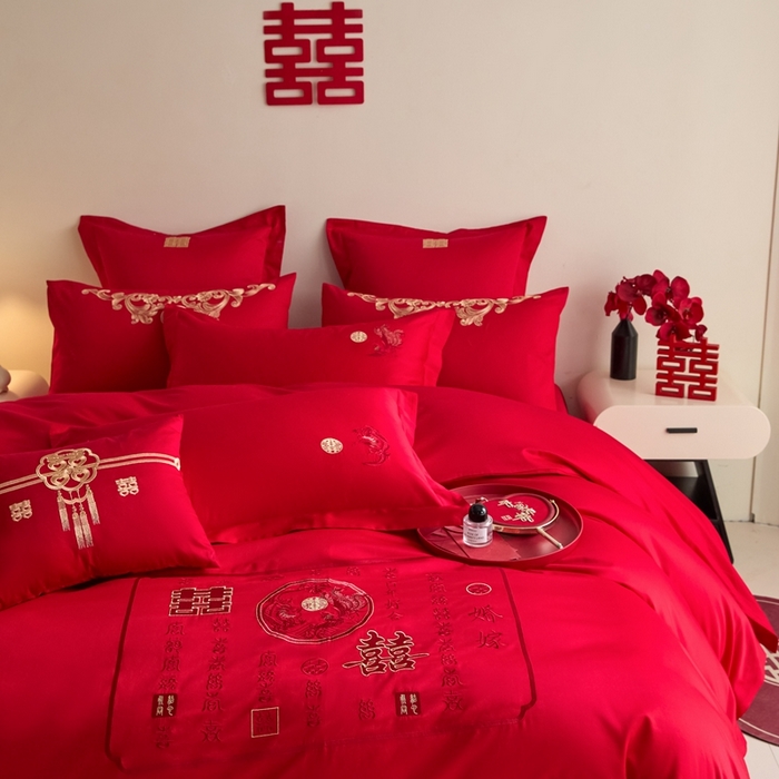 91家纺网 家纺一手货源 找家纺 东方合美（原：皇家传奇） 2025新款婚庆小红书化纤系列四件套(控价138/148） 喜嫁