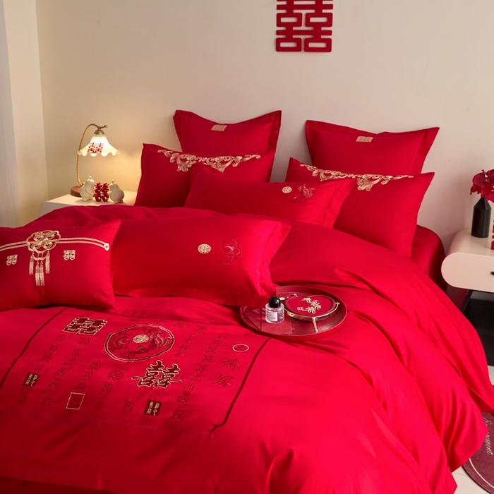 91家纺网 家纺一手货源 找家纺 东方合美（原：皇家传奇） 2025新款婚庆小红书化纤系列四件套(控价138/148） 喜嫁