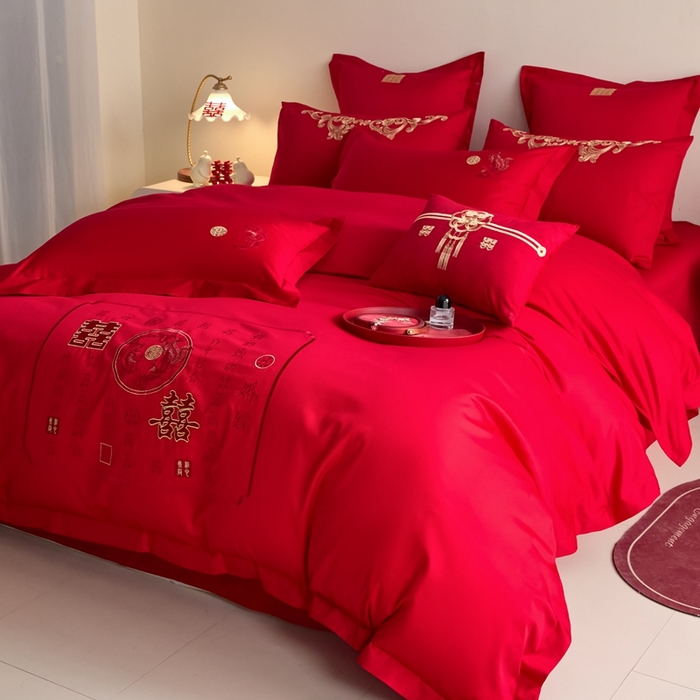 91家纺网 家纺一手货源 找家纺 东方合美（原：皇家传奇） 2025新款婚庆小红书化纤系列四件套(控价138/148） 喜嫁