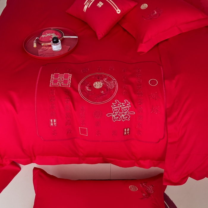 91家纺网 家纺一手货源 找家纺 东方合美（原：皇家传奇） 2025新款婚庆小红书化纤系列四件套(控价138/148） 喜嫁