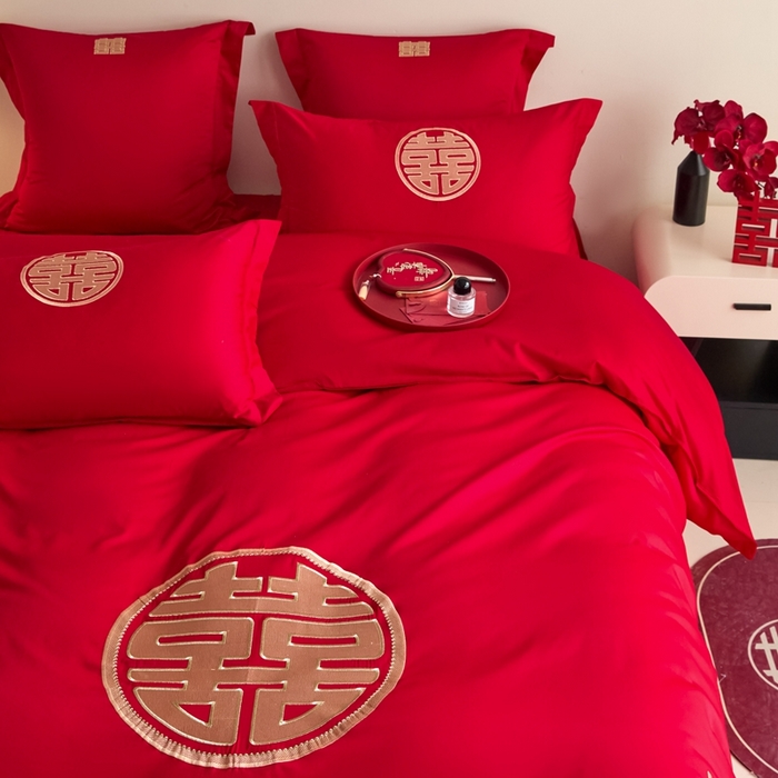 91家纺网 家纺一手货源 找家纺 东方合美（原：皇家传奇） 2025新款婚庆小红书化纤系列四件套(控价138/148） 喜临门