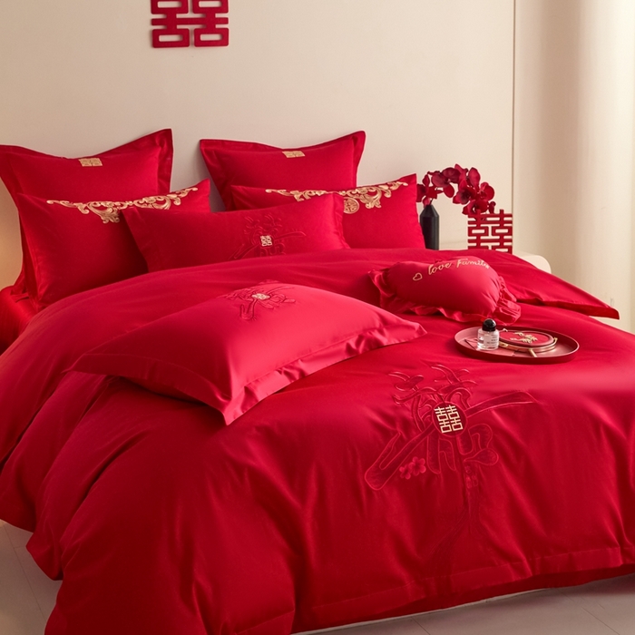 91家纺网 家纺一手货源 找家纺 东方合美（原：皇家传奇） 2025新款婚庆小红书化纤系列四件套(控价138/148） 新婚喜乐