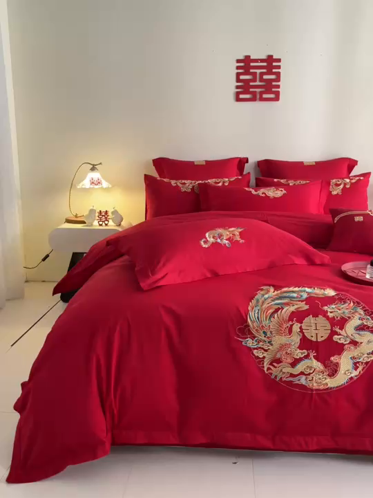 91家纺网 家纺一手货源 找家纺 东方合美（原：皇家传奇） 2025新款婚庆小红书化纤系列四件套(控价138/148） 郎才女貌