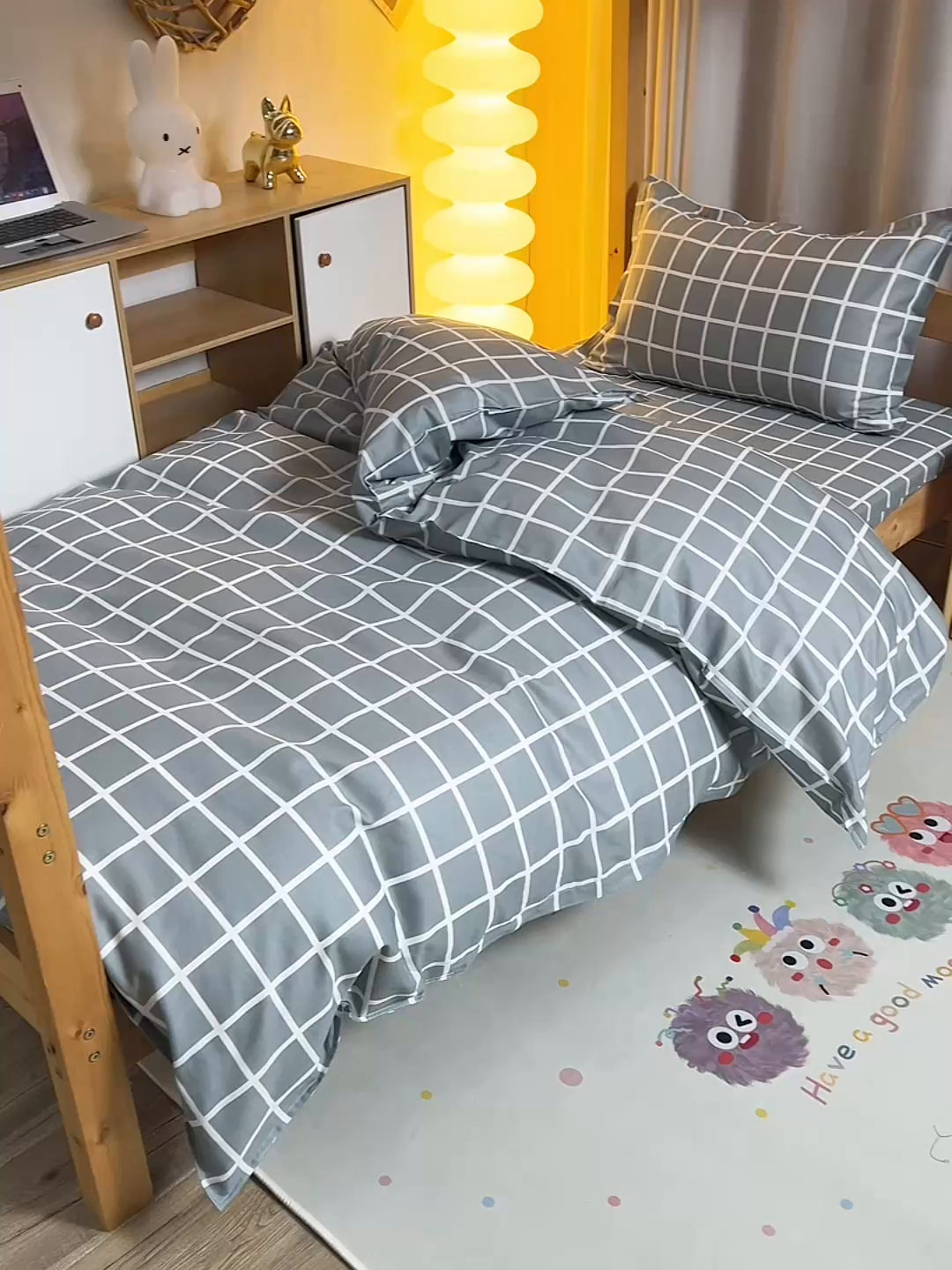 91家纺网 家纺一手货源 找家纺 小雨家纺 2026新款12868纯棉三件套 无印良品-灰