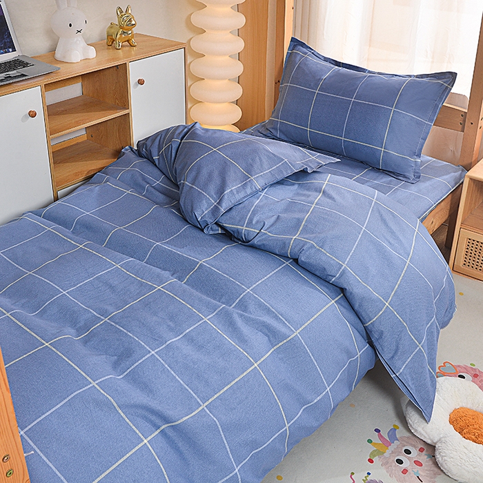 小雨家纺 2026新款12868纯棉三件套 诗意人生蓝