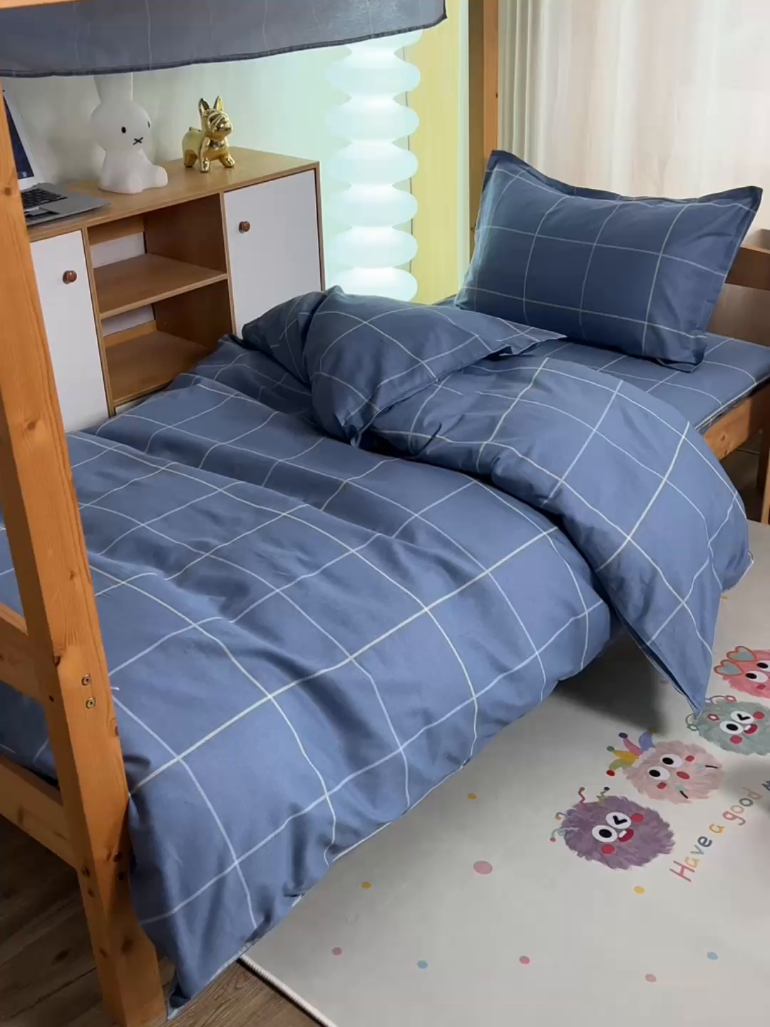 91家纺网 家纺一手货源 找家纺 小雨家纺 2026新款12868纯棉三件套 诗意人生蓝