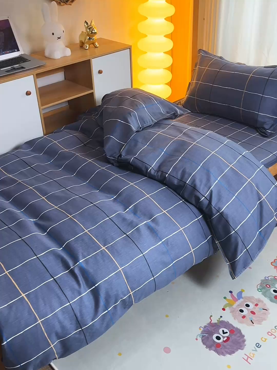 91家纺网 家纺一手货源 找家纺 小雨家纺 2026新款12868纯棉三件套 润天格-灰