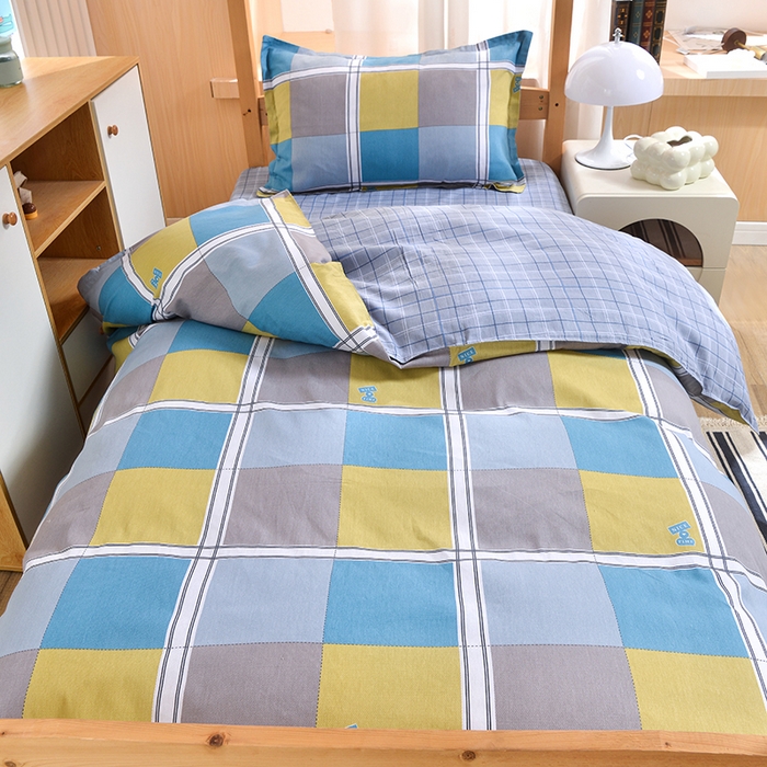 91家纺网 家纺一手货源 找家纺 小雨家纺 2026新款12868纯棉三件套 彩色棋盘-黄