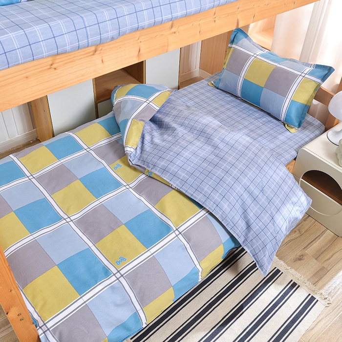 91家纺网 家纺一手货源 找家纺 小雨家纺 2026新款12868纯棉三件套 彩色棋盘-黄